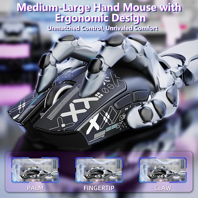 MAMBASNAKE Attack Shark X11SE Lightweight Wireless Gaming Mouse, Tri-Mode 2.4G/USB-C Wired/BT, 22K DPI, PAW3311 Optical Sensor, 59g, 5 Programmable Buttons, 300mAh Battery for PC/Mac(Black-Griptape)