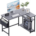 Pamray 40 Inch L Shaped Computer Desk with Reversible Side Storage Shelves, Small Corner Desk for Small Space Home Office, Writing Study Table PC Desk for Bedroom, Grey