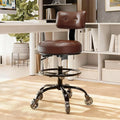 Office Drafting Chair with Footrest, Tall Height Adjustable Stool with Back Support, Heavy Duty Rolling Stool Chair with Wheels for Office Home Kitchen Bar Shop Guitar Studio Medical Vanity(Brown)