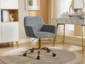 KCC Corduroy Fabric Vanity Makeup Desk Chair, Fluffy Swivel Modern Armchair with Wheels, Upholstered Fuzzy Height Adjustable for Girls Home Office, Gray