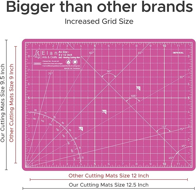 Elan Cutting Mat A4 Pink & Purple, Self Healing Cutting Mat 9x12 Inch, 5-Ply Craft Board Pink, Hobby Board for Crafts 9x12 Inch