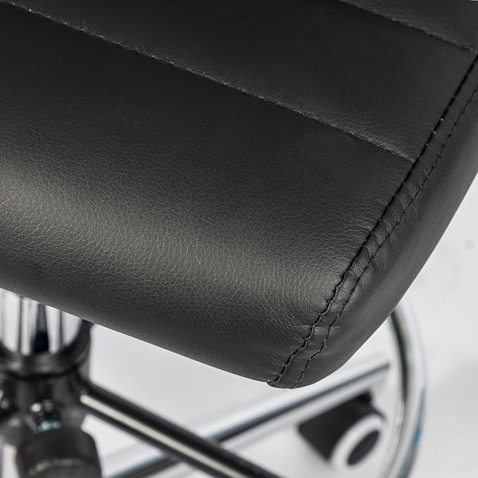Okeysen Drafting Chair Armless Desk Stool, 400 LBS Ergonomic Leather Tall Office Chair with Adjustable Foot Ring, Modern Standing Desk Chair with Ribbed Mid Back, Swivel Rolling Drafting Stool.