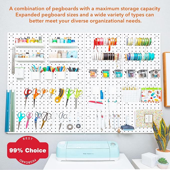 6Pcs Pegboard, Peg Board, Pegboard Wall Organizer, Mount Display Pegboard Kits fit Pegboard Storage, Small Pegboard for Craft Room Garage Kitchen, Peg Boards for Walls - White Pegboards Panels