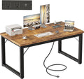 Mericonia 48 Inch Computer Desk with Power Outlets, 1.2" Thick Heavy Duty Industrial Office Desk, Modern Simple Study Writing Table for Home Bedroom Workstation, Brown
