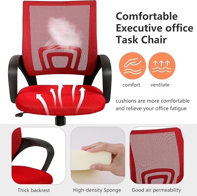 PayLessHere Home Office Chair Desk Computer Chair Adjustable Ergonomic Chair Lumbar Support Armrest Executive with High Density Mesh 360 Degree Swivel Chair for Adults Chair (Pack of 1, Red)