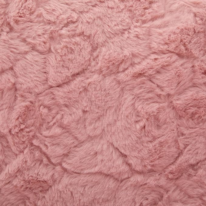 Goujxcy Desk Chair with Thickened seat Cushion, Modern Faux Fur Upholstered Home Office Chair, 360° Swivel Armless Desk Chairs, 120°Rocking Ergonomic Computer Task Vanity Chairs, Pink