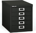 Bisley 5-Drawer Steel MultiDrawer Cabinet - Black, Chrome Pull Handles with Label Holders, Powder-Coated Steel, Removable Drawers, Desktop Storage, Labels Included