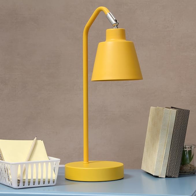 Simple Designs LD1077-YLW 16" Sleek Essentials Adjustable Metal Desk Task Lamp, for Office, Desk, Nightstand, Dorm, Yellow