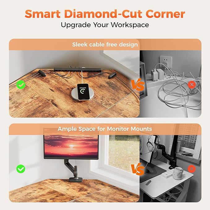 Mericonia 66 inch Large L Shaped Desk, Simple Corner Gaming Desk with CPU Stand & Hooks, Computer Desk for Home, Bedroom & Office Workspace, Dark Brown