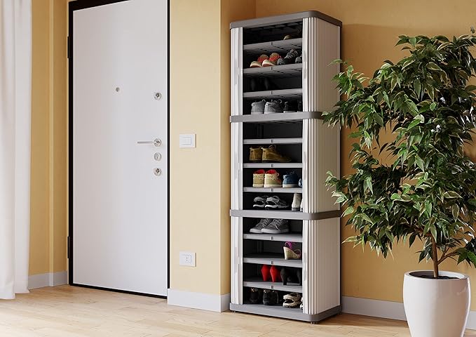 Terry, Rolling Space Cab 2, Indoor and Outdoor 2-Compartment Cabinet with Two Sliding Doors, 2 Adjustable Internal Shelves, Grey, in Recycled Plastic, Dimensions: 59x36x115 cm