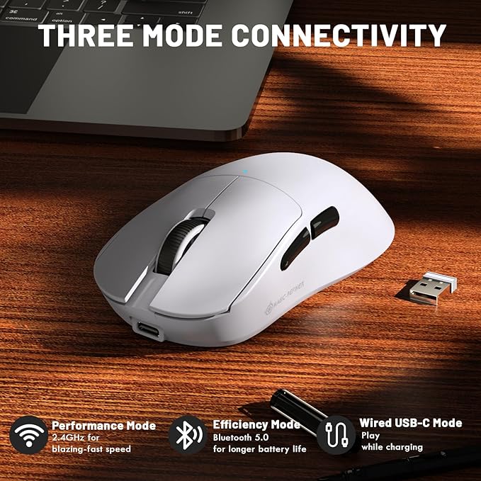 ZIYOU LANG×Magic-Refiner X2 Lightweight Wireless Gaming Mouse,Tri-Mode(2.4G/Wired/BT),25K DPI,PAW3311 Optical Sensor,1000Hz Polling Rate,500mAh,69g Ergonomic Mice for Medium-Large Hands-White