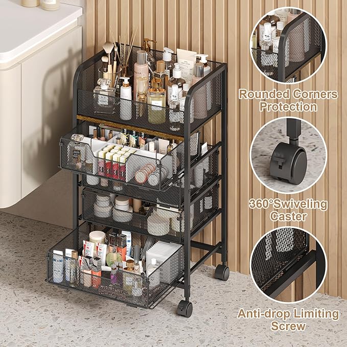 5-Tier Craft Organizer Cart with Wheels-Storage Cart with Drawers,Lockable Wheels Rolling Utility Cart,Makeup Cart with DIY Divider,Office Supply Organizer Storage for Studio,Office Patent Pending