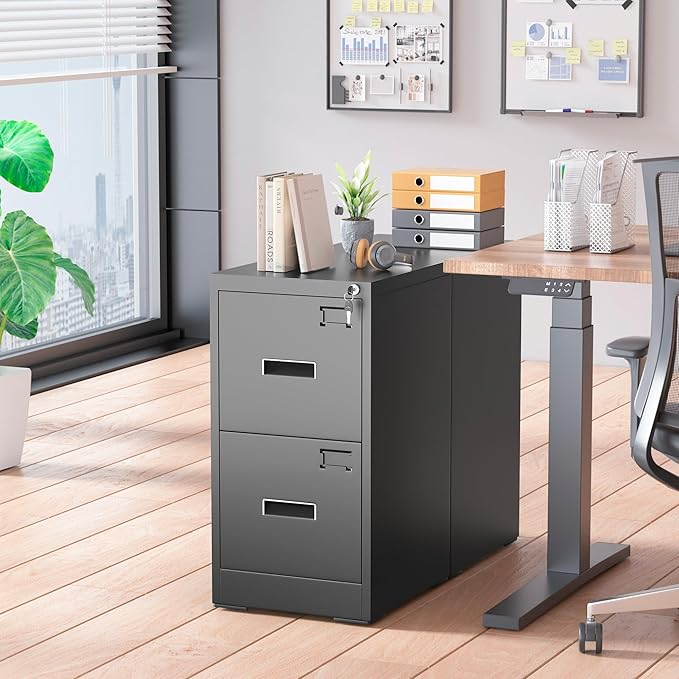 Greenvelly 18" D Vertical File Cabinet, 2 Drawer Locking Cabinet for Home Office, Black Metal for Hanging Letter/Legal Folders, Easy Assemble