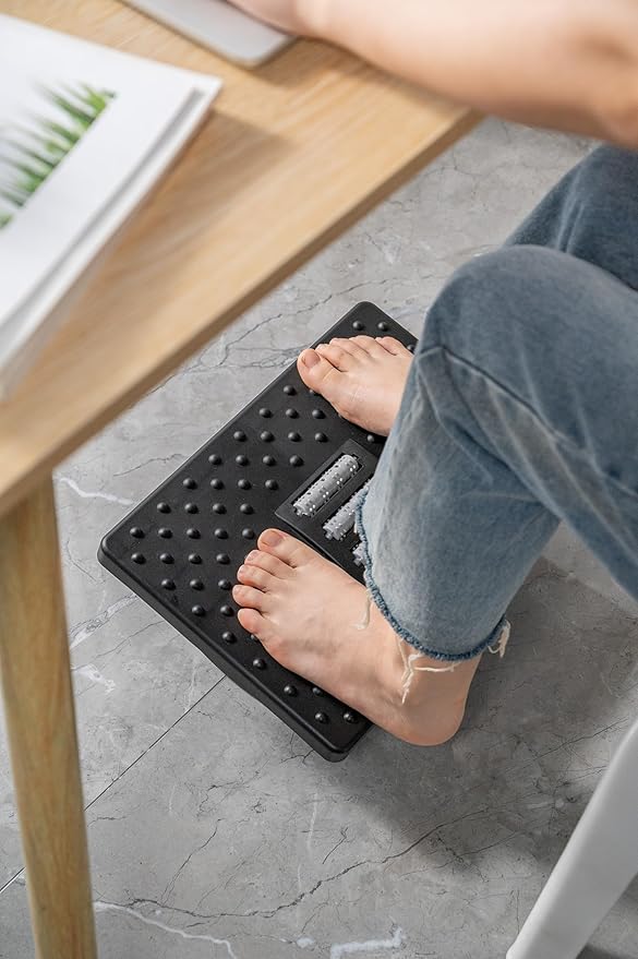 Foot Rest for Under Desk at Work - Ergonomic Foot Stools for Under Office Desk - Rocking Footrest with Roller Massager - Leg Rest for Chair, Computer Gaming - Promote Leg Circulation