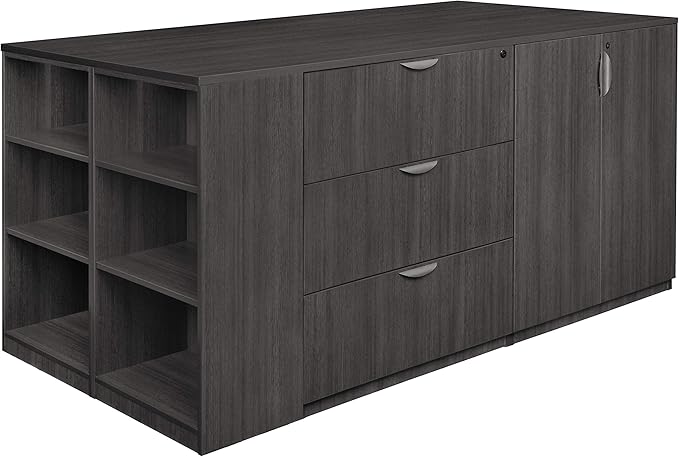 Regency Legacy Stand Up Storage Cabinet/ 3 Lateral File Quad with Bookcase End- Ash Grey