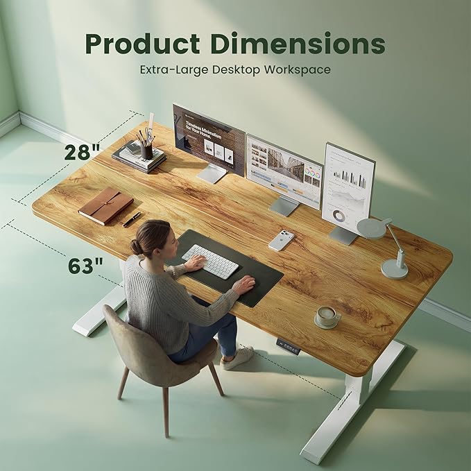 CubiCubi Electric Standing Desk Height Adjustable, 63.0 x 27.6 Inches Home Office Computer Desk, Sit to Stand Up with Memory Presets, Natural