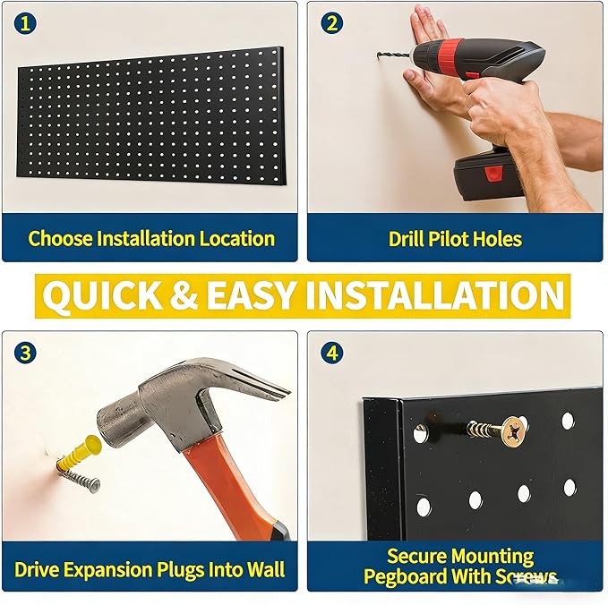 3 PCS Metal Pegboard Panels, 36"X24" Peg Board Wall Organizer with Flexible Layout for Garage Storage, Workshop, Kitchen and Craft Room Tool Organization