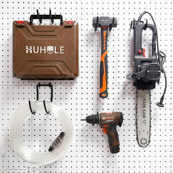 HUHOLE 8 Pack Pegboard Drill Holder and Utility Hooks Set Heavy Duty Vinyl Coated Pegboard Tool Holder for Power Tools Hammer and Cords Fits Standard 1/4 Inch Pegboard Organizer Accessories