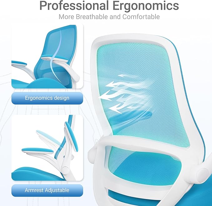 HYLONE Drafting Chair Tall Office Chair with Flip-Up Armrests Ergonomic Computer Chair with Lumbar Support Adjustable Footrest Ring Mesh Standing Desk Chair (Blue)