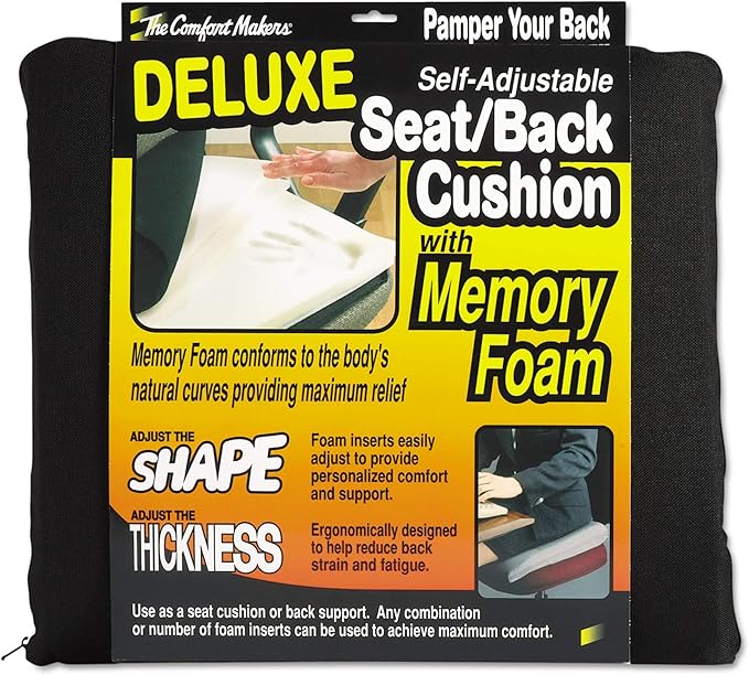 Deluxe Seat/Back Cushion w/Memory Foam, 17-1/2w x 2-3/4d x 17h, Black