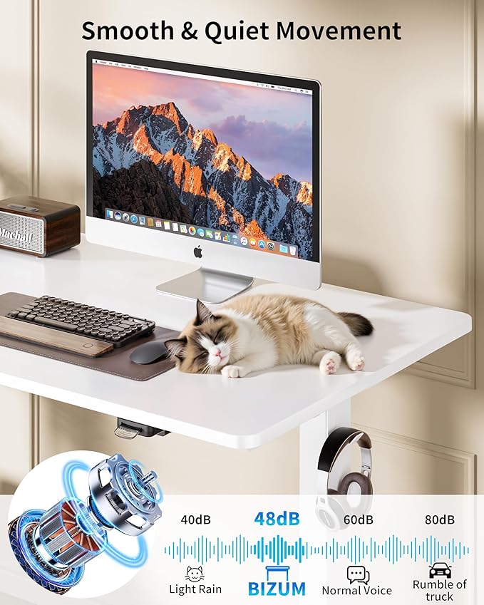 BIZUM 31.5" Small Electric Standing Desk Height Adjustable, Whole Piece Stand Up Computer Desk Work Study Writing Gaming Desks for Home Office White