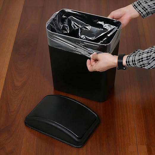 4.2 Gallon Swing Lid Trash Can, Plastic Waste Bin Garbage with Lid, Black