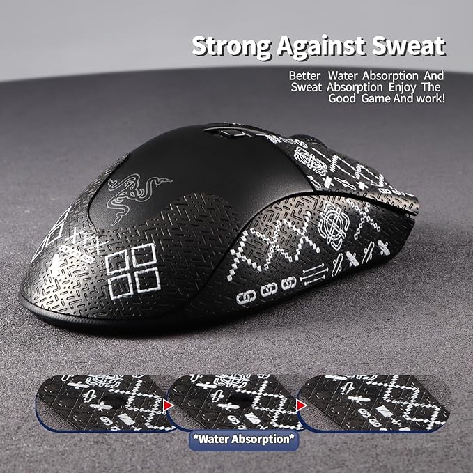 immoenuc Anti-Slip Mouse Grip Tape for Razer Deathadder V2 & V2 Pro - Pre-Cut Sweatproof Stickers with Enhanced Grip, No Residue Adhesive for Gaming Mouse Accessories (Printing Pattern)