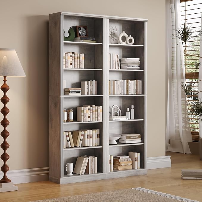 Wodeer Tall Bookshelf, 6-Tier Bookcase with 2 Adjustable Shelves, Modern Farmhouse Storage for Living Room, Entryway, Office, 23.6" W x 74.8" H x 10.6" D, Grey