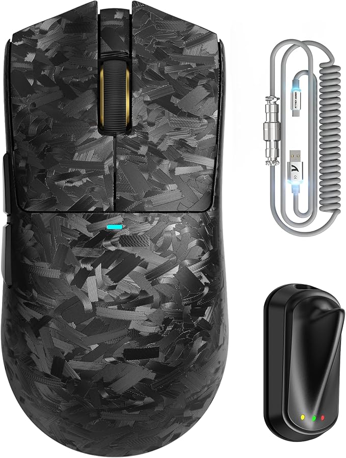 ATTACK SHARK X11ULTRA Carbon Fiber Wireless Esports Gaming Mouse,8k Polling,42000DPI,PAW3950MAX Sensor,63g Ultra-Ligh Ergonomic Gaming Mice,with RGB Coiled Cable-Metallic Black