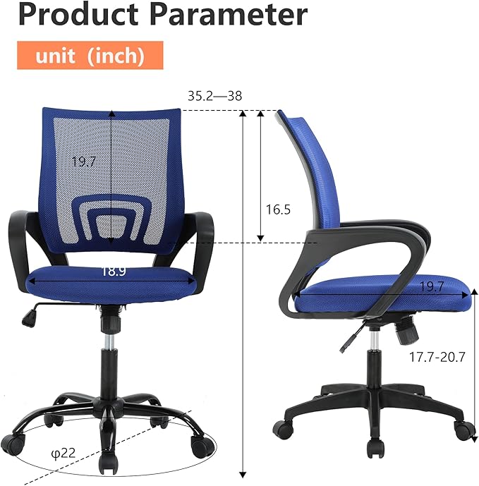 PayLessHere Home Office Chair Desk Computer Chair Adjustable Ergonomic Chair Lumbar Support Armrest Executive with High Density Mesh 360 Degree Swivel Chair for Adults Chair (Pack of 1, Blue)
