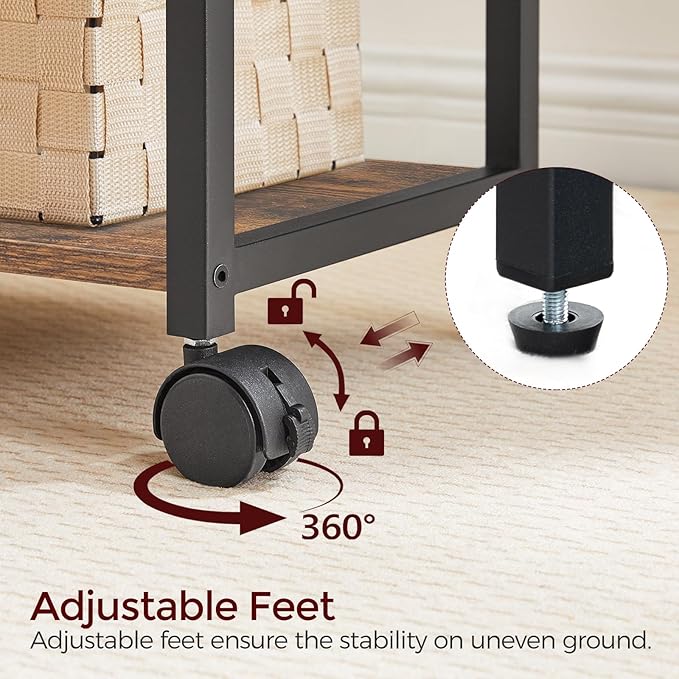MAHANCRIS Printer Stand, 3-Tier Under Desk Rolling Cart with Storage Shelf, Heavy Duty Printer Table with Wheels for Home and Office, Printer Shelf with 2 Hooks, Small Spaces, Rustic Brown PTHR4001Z