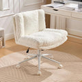 Goujxcy Desk Chair with Thickened seat Cushion, Modern Faux Fur Upholstered Home Office Chair, 360° Swivel Armless Desk Chairs, 120°Rocking Ergonomic Computer Task Vanity Chairs, Cream