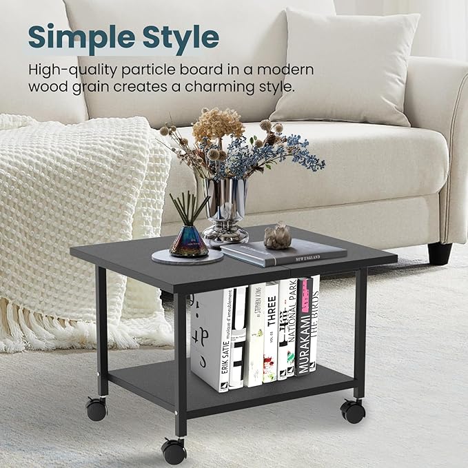 SwaaVee Printer Stand with Storage Under Desk Shelf, Desktop Printer Stand Organizer, Rolling Printer Cart Storage Paper Files Holder for Desk, Office, Home, (Black)