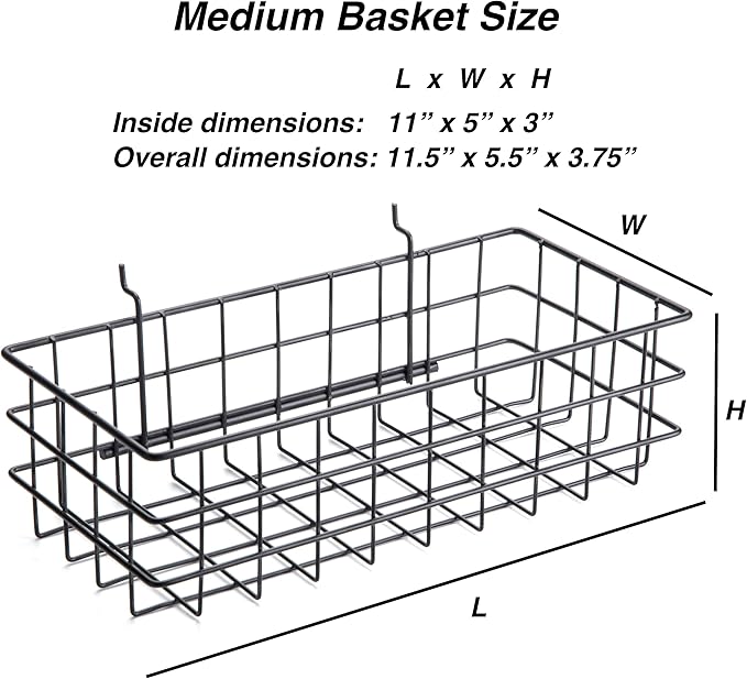 RightArrange Pegboard Basket Size M, Black - Hooks to Any Peg Board - Square Style Wire Shelf Baskets - Organize Tools, Workbench, Accessories, Garage Storage - Wall Organizer Attachments