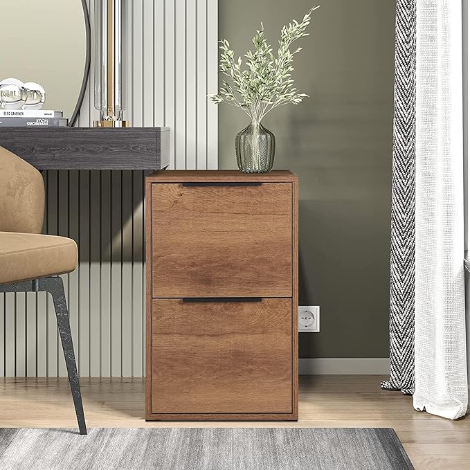 Wooden 2 Drawer File Cabinet, Wood Vertical Filing Cabinet Fits Hanging Files Letter Size for Home Office, Brown