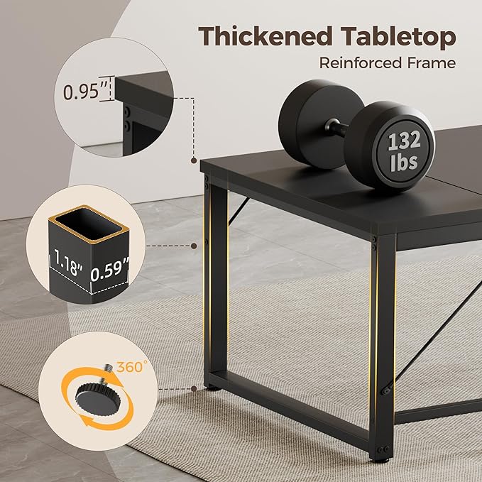 Mericonia 63 Inch Large Computer Desk, 1" Thick Heavy Duty Industrial Office Desk, Modern Simple Study Writing Table for Home Office Bedroom Workstation, Black