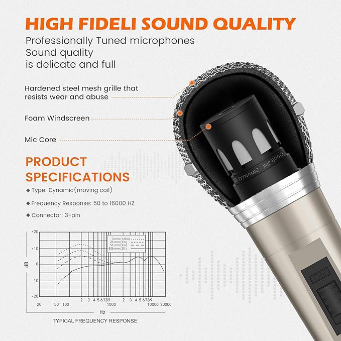 talomen Wired Microphone for Singing, Metal Female, ON/Off Switch, Professional Vocal Dynamic Mic with 20ft & 6.5ft XLR Audio Cable, Cardioid Studio Microfono for Podcasting and Recording, Gold-L52