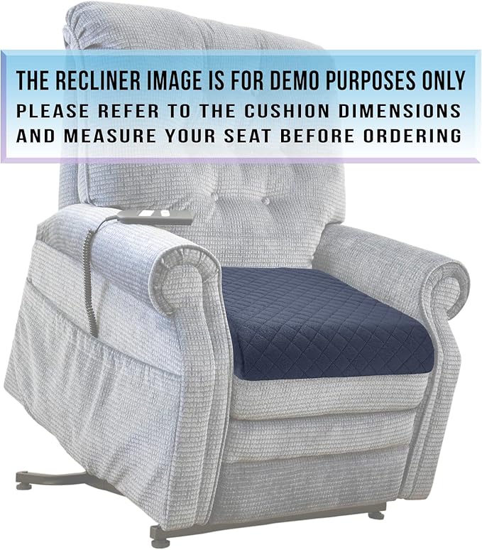 Medium-Soft 20x20x4 Memory Foam Recliner Chair Seat Cushion for Long Sitting - Armchair Pad with Washable Velvety Cover with Waterproof Layer & Non-Slip Base for Seniors & Elderly - Gray