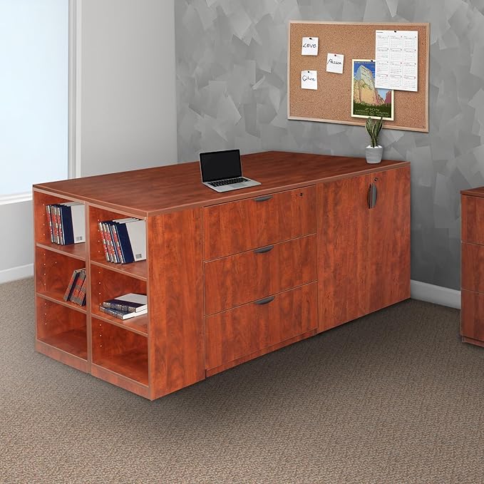 Regency Legacy Stand Up 2 Storage Cabinet/ 2 Lateral File Quad with Bookcase End- Cherry