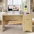 Bestier 47 inch Fluted Computer Desk with Drawer, Office Desk with File Cabinet, Modern Wood Desk with Storage Cabinet for Home Office Bedroom Study, Natual Oak