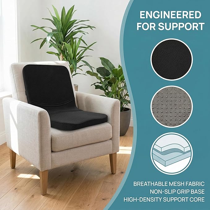 bonmedico Back Support Cushion with Seat – Ergonomic Lumbar Support Pillow Seat Cushion for Office Chair Car Gaming Home Portable Non-Slip Design with Washable Cover – Ideal Gift for Comfort Posture