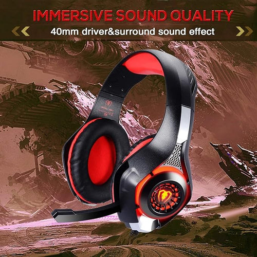 BlueFire Stereo Gaming Headset with Microphone for PS5 PS4 Xbox One Switch PC Mac – Wired Over-Ear Headphones with Surround Sound, Soft Memory Foam, Noise Canceling Mic, Light, 3.5mm Jack (Red)