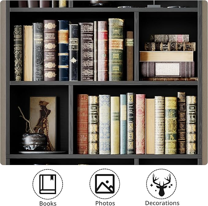 IRONCK Book Shelf, Tall Bookshelf with Storage, Bookshelves and Bookcases with Doors, 4-Tier Bookcase with 8 Open Cubes for Living Room, Office, Study, Black