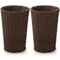 Bekith 2 Pack Small Wicker Waste Paper Basket Woven Basket Trash Can Wastebasket, Decorative Round Garbage Container Bin for Bedroom, Bathroom, Home Offices, Laundry, Brown