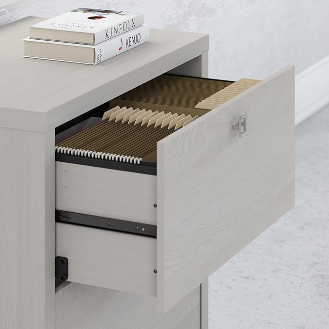 Bush Business Furniture Office by Kathy Ireland® Echo L Shaped Bow Front Desk with Mobile File Cabinet in Gray Sand