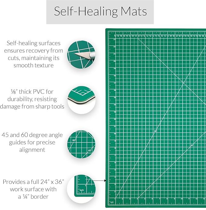 WA Portman 24x36 Inch Self Healing Cutting Mats for Crafts – Fabric Cutting Mat with Precision Craft Knife, 10#11 Hobby Knife Blades & Metal Ruler 36 Inch Cork Backed Ruler – All-in-One Craft Kit