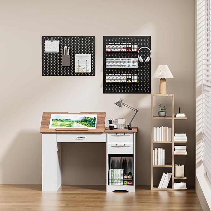 Drafting Table with Storage Cabinet & Drawers, Adjustable Drawing Table with Open Shelves, Craft Art Desk for Artists, Painters, Drawing, Crafting, Reading, Writing, Working
