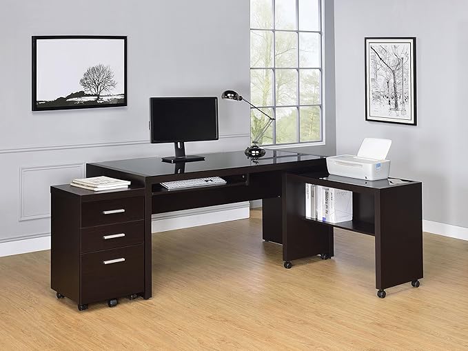 Coaster Home Furnishings - Skeena - Engineered Wood - 3-Piece Home Office Computer Desk Set with Desk Return and Mobile Filing Cabinet- Transitional Style - Home Office - Cappuccino - 800901 -S3