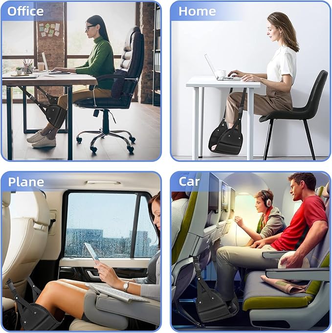 Travel Essentials for Women Men, 1 Pack Black Airplane Footrest Leg Foot Hammock Rest Travel Luggage Accessories Gadgets Under Desk Flying Long Fight Trip Seat Organizer Must Haves Gifts Kids Needs