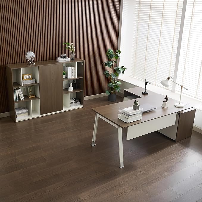 Okeysen 2-Piece L-Shaped Executive Desk Office Set with Chair and Cabinet